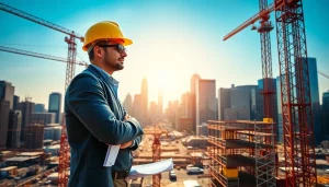 New York City Construction Manager supervising a bustling construction site