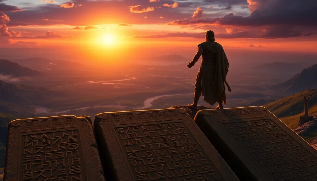 Discover the essence of www.trilgameshproject.com through a heroic depiction of Gilgamesh overlooking an ancient landscape.