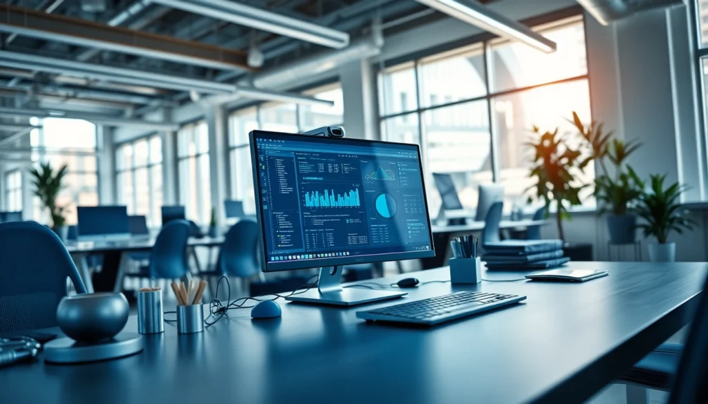 Showcasing the innovative technology workspace with modern setup and creative elements.