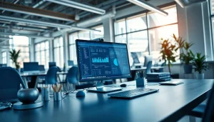 Showcasing the innovative technology workspace with modern setup and creative elements.