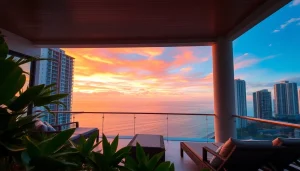 Pattaya property for rent with sunset views from a stylish balcony and tropical surroundings.