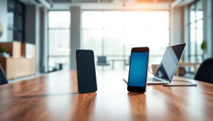 C168 mobile device showcased prominently on a desk in a modern office environment.