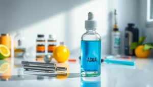 Genießen Sie frische liquid in einem eleganten Vape-Zubehör-Setting mit klaren Farben und einem modernen Design.