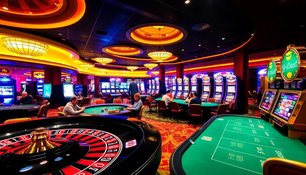 KJC AC 2 vibrant casino scene showcasing roulette, poker tables, and slot machines for an exhilarating gaming experience.