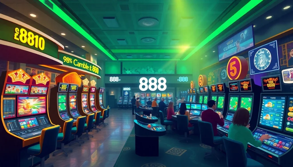 Exciting gaming environment showcasing 888new online gambling with vibrant colors and dynamic players.