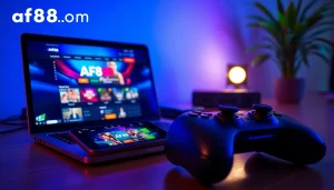 Engaging online gaming setup showcasing af88.com on devices, emphasizing excitement and trust.
