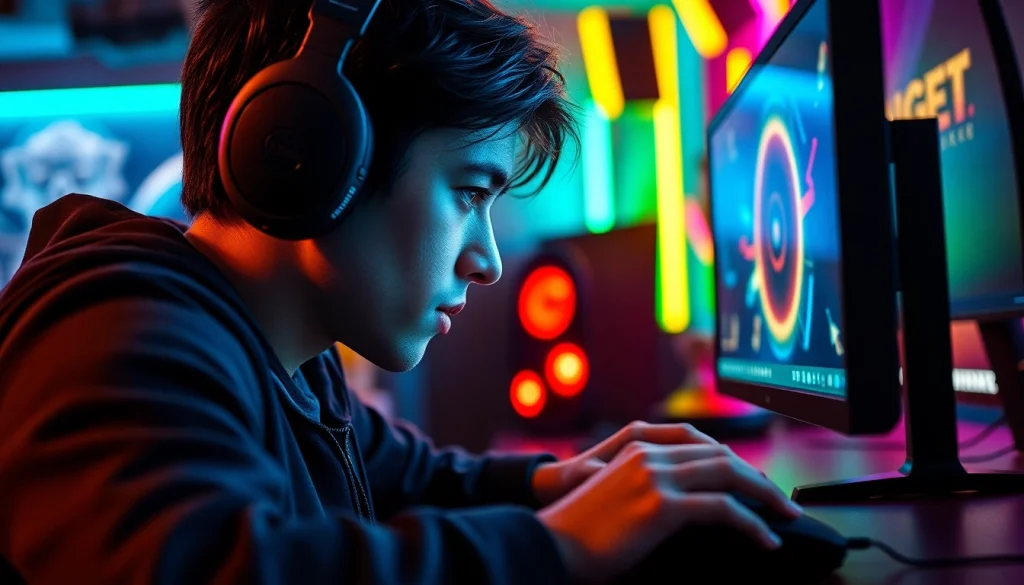 Menampilkan daftar ggsoft game dengan gamer serius dalam suasana yang penuh semangat.