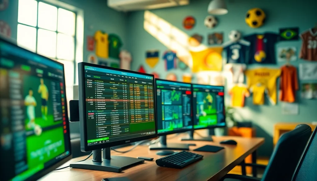 Analyze sports betting in Brazil with advanced analytics setup on a high-tech desk.