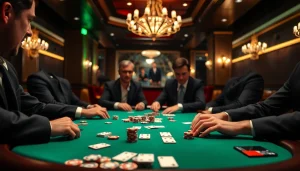 Permainan Domino88 poker game dengan pemain fokus dan suasana kasino yang mendebarkan.