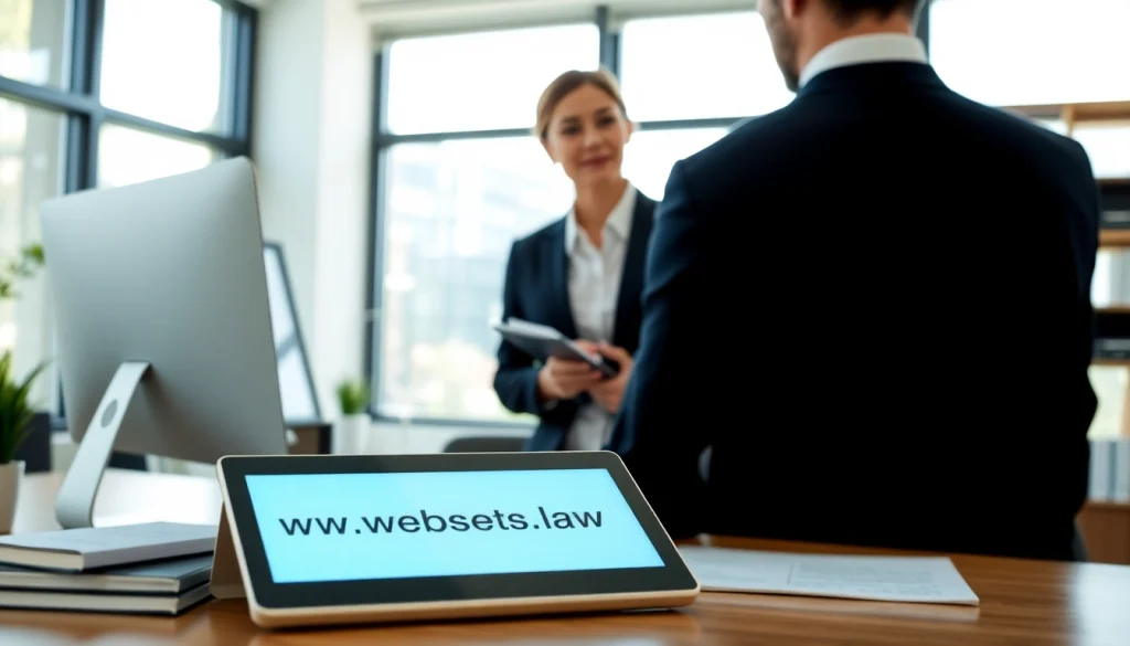 Engage with legal expertise at https://www.websites.law with a professional lawyer in a sleek office.