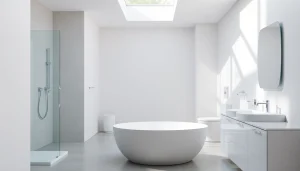 Stilvolles Badezimmer mit modernen sonni sanitär Produkten wie Duschwänden und Badarmaturen.