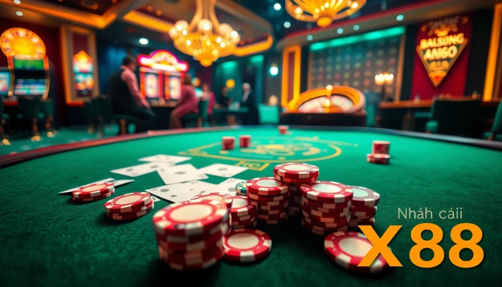 Experience the thrill at Nhà cái XX88, where players engage in vibrant poker games at colorful tables.