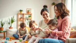 Engaging family moment showcasing Nanny Visa Dubai in action with a caregiver and children.