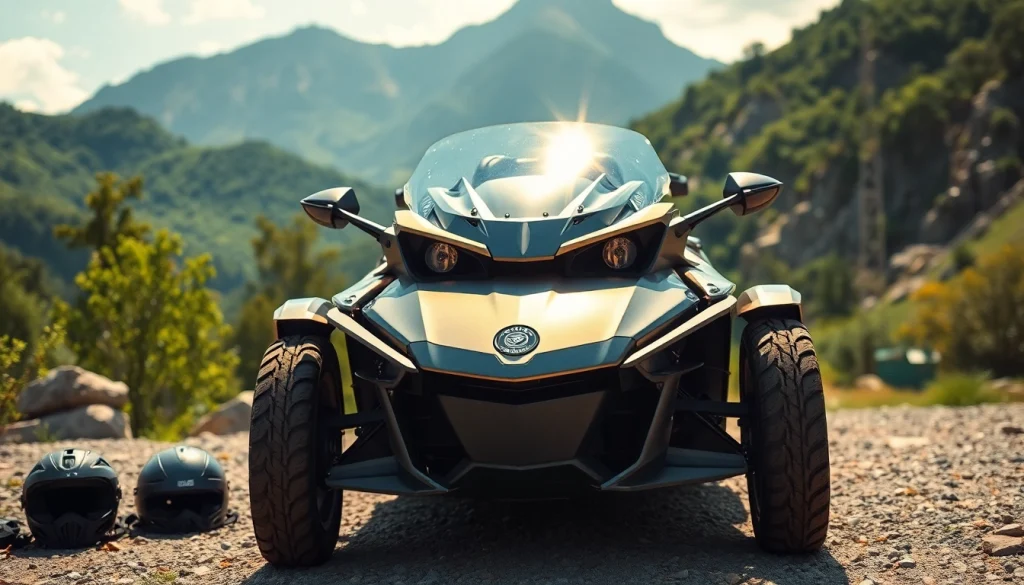 Verkauf von https://moto-ankauf.de/can-am-verkaufen Fahrzeug im Freien, umgeben von Natur und Abenteuerausrüstung.