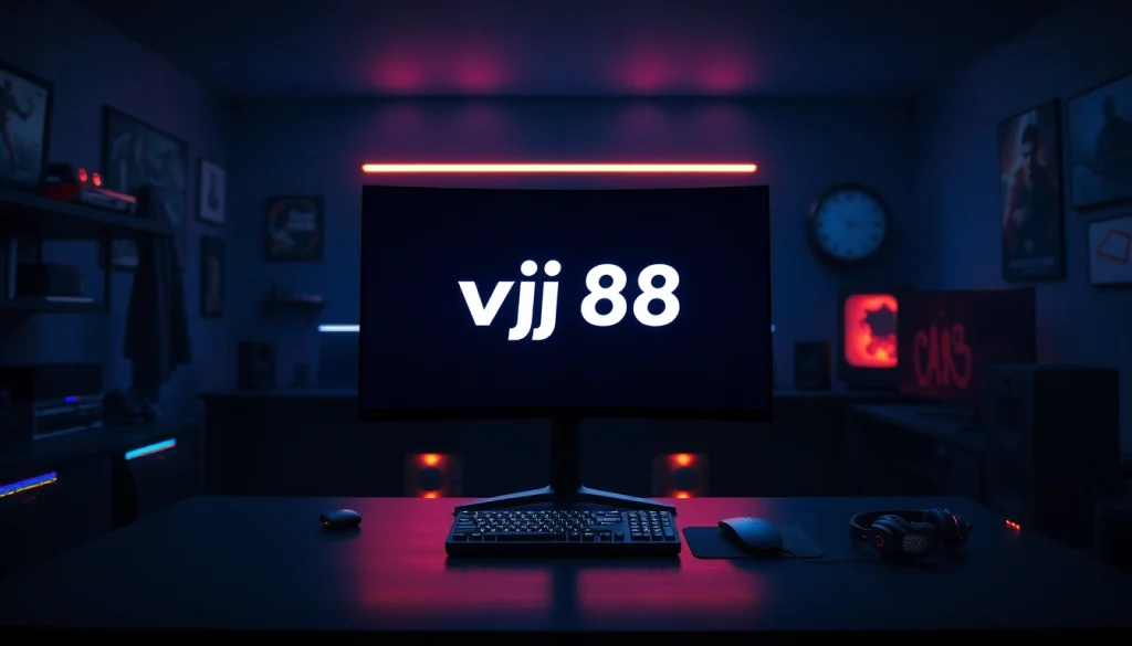 Engaging image showcasing a stylish gaming monitor with the vj88 logo, symbolizing modern gaming setups.