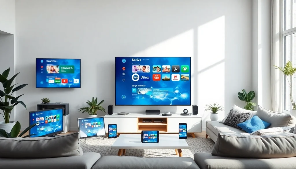 Enhance your viewing experience with https://bosstv.ca streaming on various devices in a stylish living room.