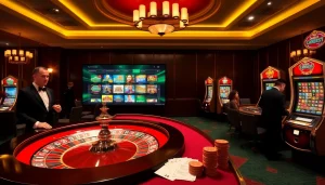Engaged players enjoying games at the luxurious casino scene with vibrant elements from https://qh88p2.com/.