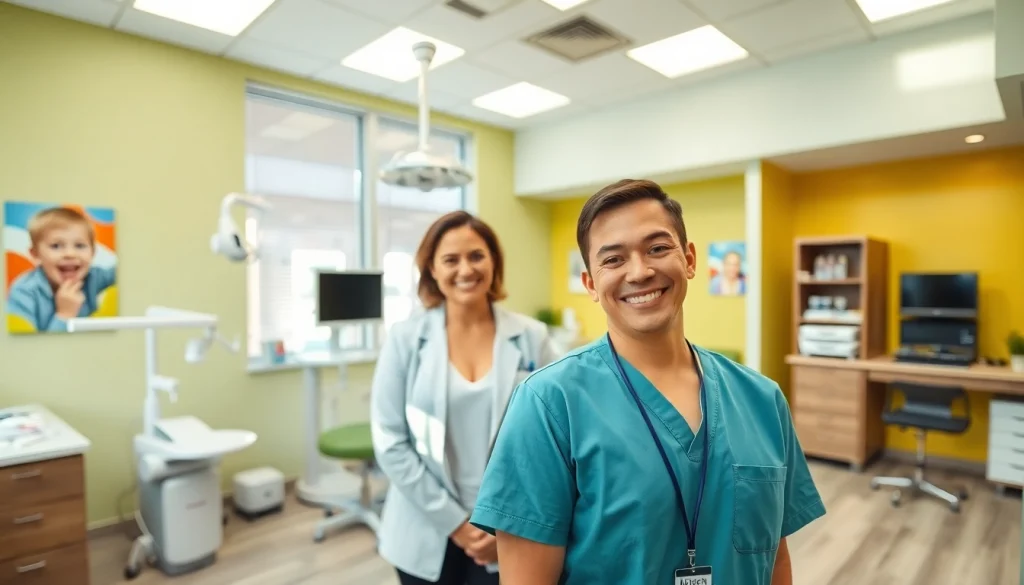 Orthodontics consultation in a modern dental office with a friendly orthodontist.