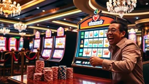 Experience the thrill of the doaslot slot machine in a luxurious casino setting with vibrant lights.