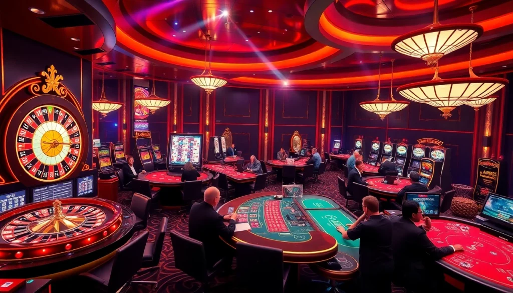 The excitement of winning at https://s8net.com/ with a vibrant online casino atmosphere full of roulette wheels and poker tables.