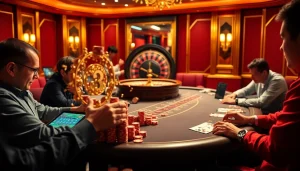 Exciting gaming scene highlighting 12bet with poker chips, roulette, and players engaged in betting.
