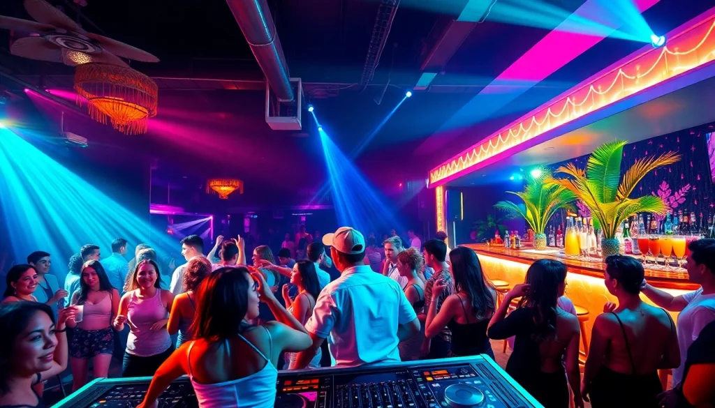 Experience the energetic nightlife at dance clubs in San Juan, Puerto Rico with vibrant crowds and a lively DJ.