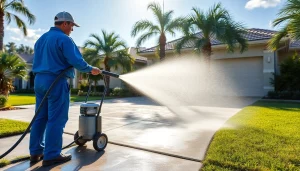 Pressure wash service transforming a driveway in Kissimmee, Florida.