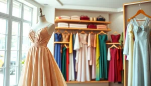 Stylish Rivelle dress displayed elegantly in a bright boutique setting.