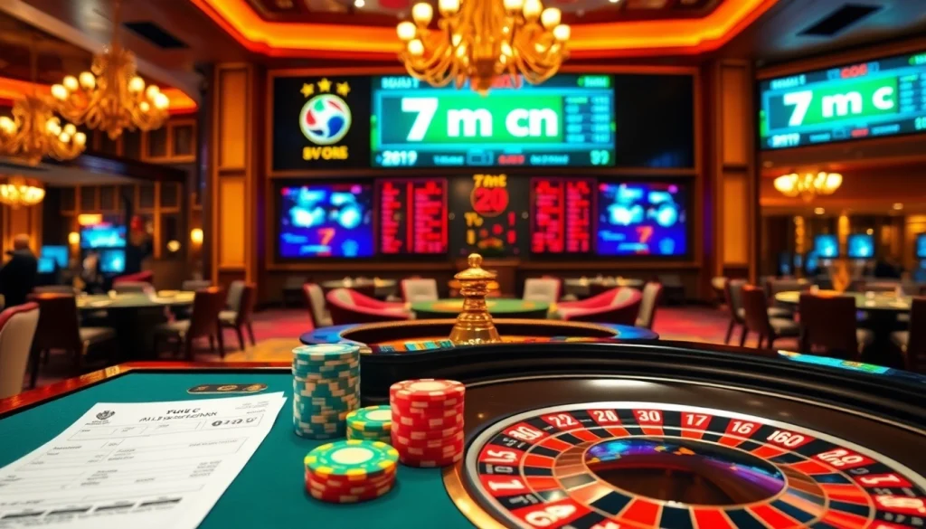 Placing bets at a luxurious casino sports betting area showcasing 7m cn live odds.