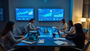 Business professionals discussing digital transactions related to BOX138 financial services.