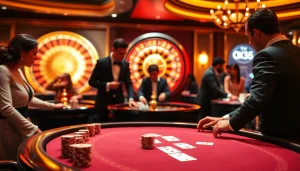 Exciting scene of gamblers at the Nhà cái OK365 table showcasing thrilling gameplay and professionalism.