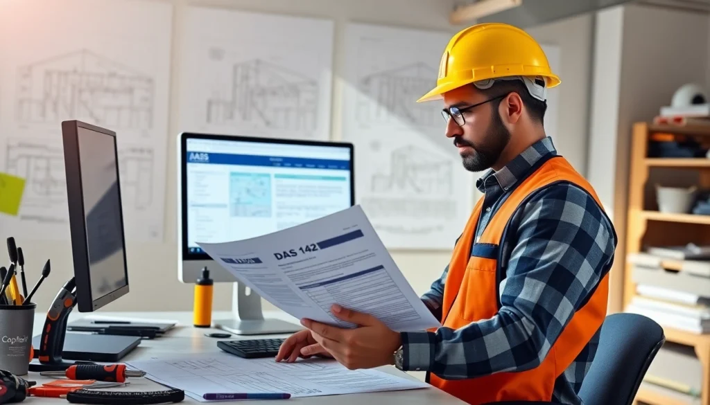 Understand the DAS 142 form with a contractor examining it in a professional setting.