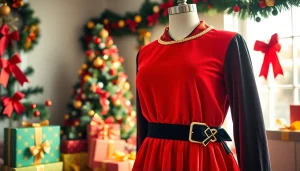 Pietenpak met kleurrijke details en kerstdecoraties in een feestelijke setting.