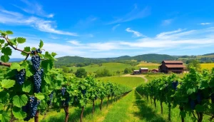 Experience the beauty of Clarksburg wineries with scenic vineyards and ripe grape clusters.