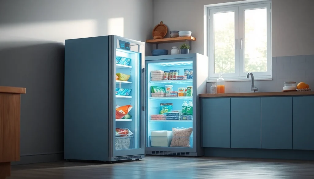 Organize your space efficiently with a mini freezer showcasing various frozen goods.