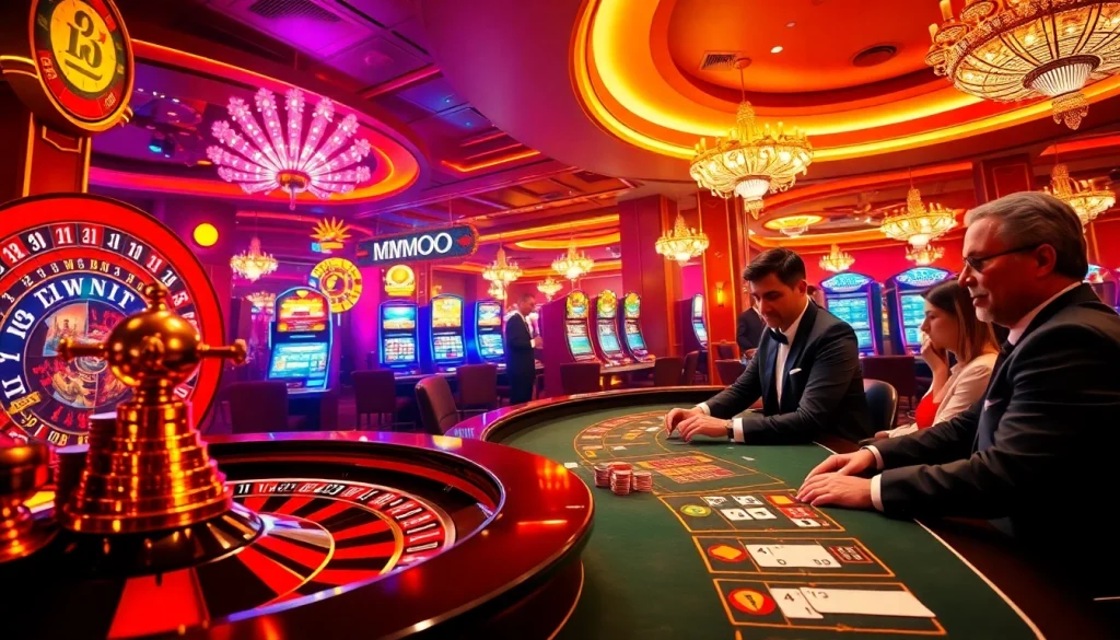 Experience thrilling gameplay at MMOO's luxurious casino, featuring vibrant tables and exciting winning moments.