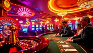 Experience thrilling gameplay at MMOO's luxurious casino, featuring vibrant tables and exciting winning moments.
