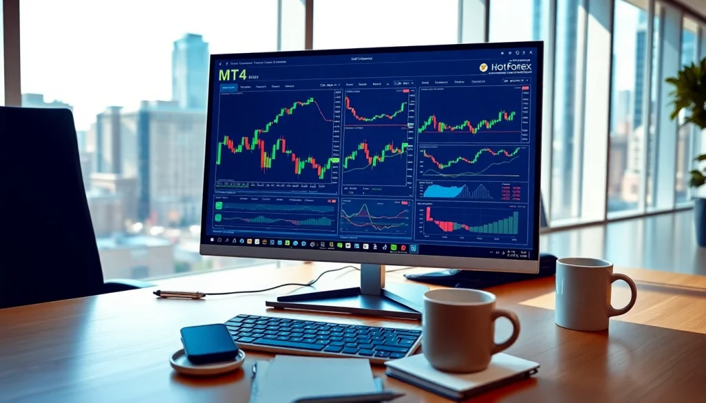 Engaging trader analyzing data on hotforex mt4 platform in a modern office.