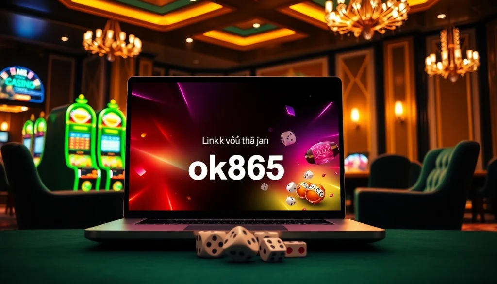 Experience the excitement of online gambling with the Link vào ok365 showcased on a sleek casino interface.