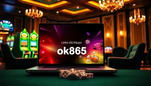 Experience the excitement of online gambling with the Link vào ok365 showcased on a sleek casino interface.
