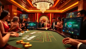 Experience the excitement of Baccarat at XX88 with players placing bets at a luxurious casino table.
