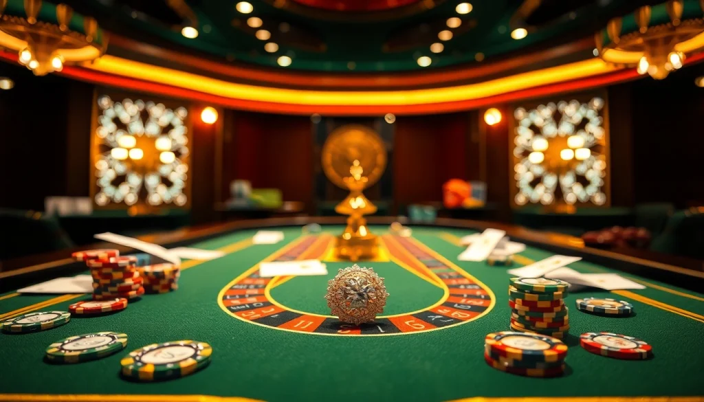 Engaging scene of diamond recycling at a casino, featuring a roulette table and sparkling diamond ring.