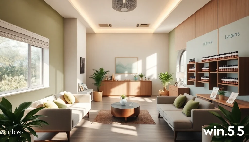 Experience wellness at win55 center with serene lighting, plants, and inviting spaces.