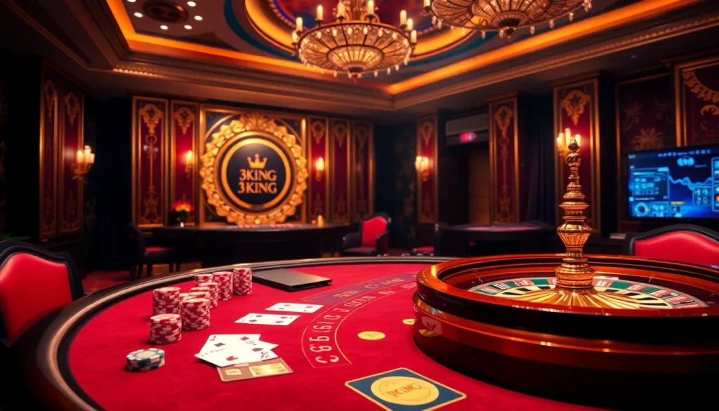 Engage with the thrilling world of gambling at trang chủ 3king, featuring vibrant poker chips and roulette excitement.
