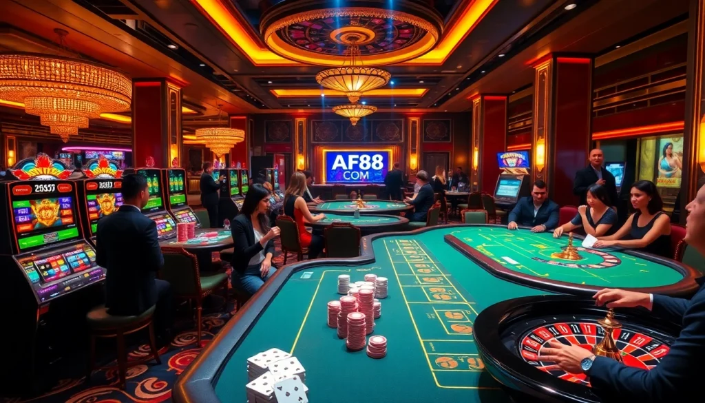 Experience the thrill of high-stakes play at AF88 COM with vibrant casino tables and enthusiastic players.
