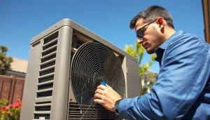 Experienced technician handling an AC repair phoenix az in a sunny residential setting.