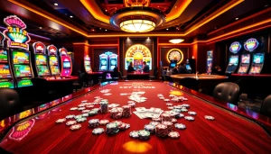 Exciting casino scene highlighting gameplay at https://bong99.pro/ with vibrant slots and dealer action.