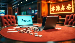 Engaged players placing bets on 7m.cn at a luxurious casino poker table with high-stakes cards.