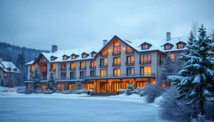 Luxury hotel in Sweden set in a picturesque winter landscape, showcasing elegance and warmth.