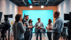 Showcasing Corporate Video Production with a professional team collaborating in a dynamic studio.